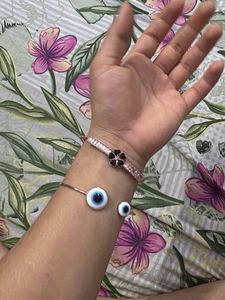 Evil Eye &amp; Flower Charm Bracelet &amp; Ring Set