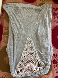 Gray long sleeve top with crochet detail