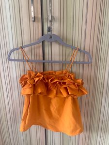 Orange Ruffle Crop Top