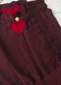 Maroon Ethnic Kurta with Red Neckline Detail