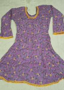 Purple Floral Print Kurta with Tassel Detail