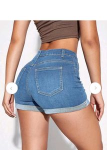 globus Blue Denim High-Waisted Rolled Hem Shorts