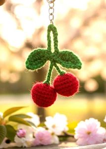 Crochet Cherry Keychain,🍒