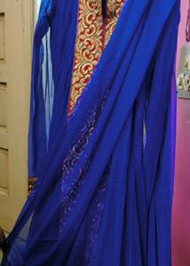 Long Blue Evening Gown With Designer Lace