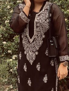 Elegant Black chickenkari Kurta