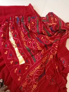 Red Embroidered ghagra with bandage odhna