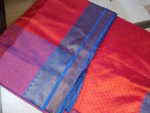Vibrant Pink and Blue Silk Saree