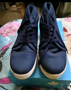 Navy Blue Canvas High-Top Sneakers