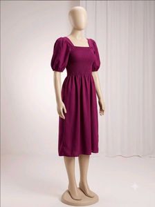 Purple Smocked Puff Sleeve Dress