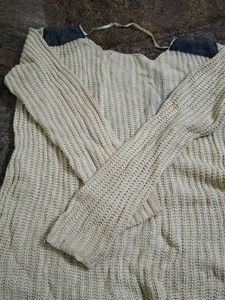 Beige Knitted Sweater with Dark Patches