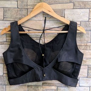 Sleek Black Sleeveless V-Neck Blouse