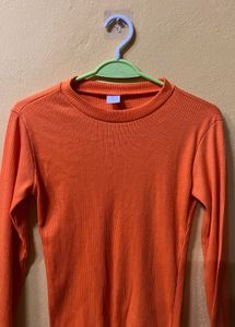 Ribbed Orange Long Sleeve Top