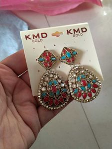 KMD Gold Gemstone Drop Earrings