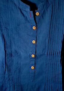 Elegant Blue Kurta with Folk Print Border
