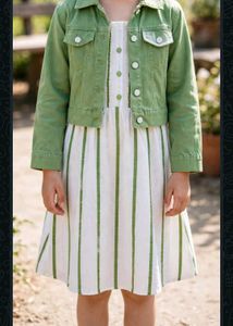 Green Jacket & Striped Dress Set
