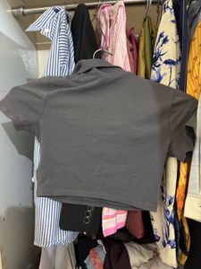 Stylish Grey Crop Polo Shirt