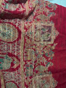 Vibrant Red Embroidered Saree