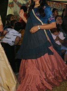 flared chaniya choli with frills and khatli work b