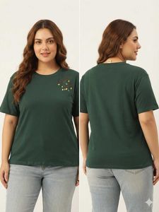 Green T-Shirt with Festive Lights Embroidery