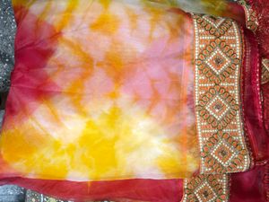 Vibrant Tie-Dye Saree with Embellished Border