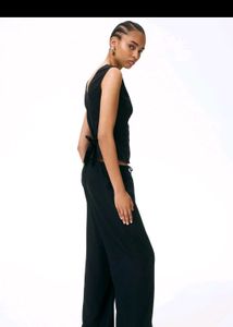 Black Drawstring Linen Trousers