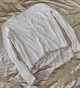 Chic White Button-Up Cardigan - Free Size