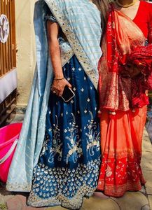 Diwali Sale- Royal Blue Raw Silk Cut Dana Lehenga