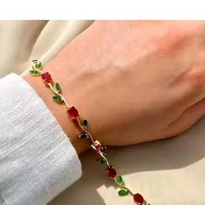 Elegant Ruby &amp; Emerald Leaf Bracelet