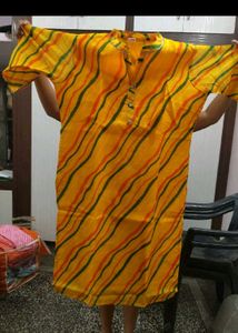 kota doriya Yellow Striped Kurta