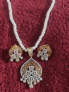 Elegant Pearl n American Diamond Pendant Set