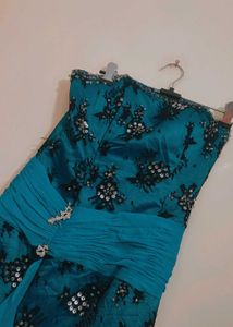 Stunning Cyan Embellished Gown For 30 Bust