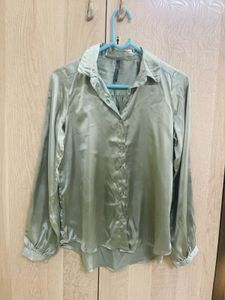 Silky Green Button-Up Shirt