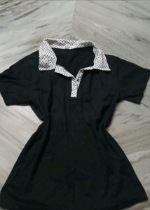 Black Polka Dot Collar Top