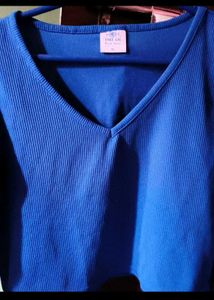 combo of two white puff sleeve and blue ribbed top