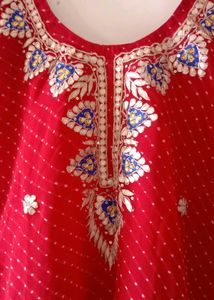 RED LEHERIYA KURTI
