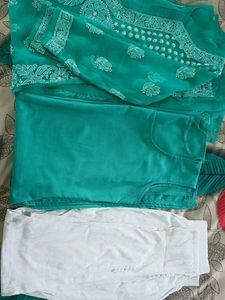 Teal chikankari Embroidered Kurta &amp;bottom Set