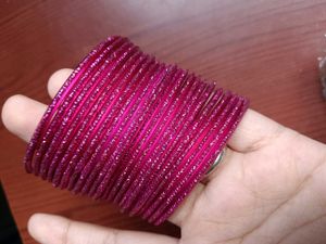 Dark Pink Glitter Metal Bangles