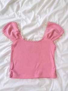 Cute Pink Lace Trim Top
