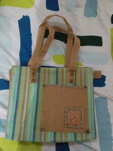 Striped Tote Bag with Front Pocket