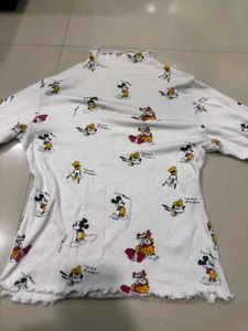 Cute Mickey Mouse print Long Sleeve White Top