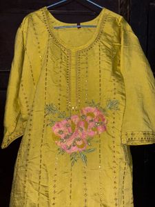 Yellow Embroidered Kurta suit set