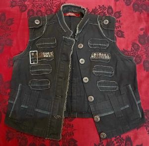 Edgy Black Denim Vest with Sequins