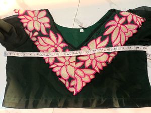 Stylish Green Embroidered Blouse with lower 2pc L