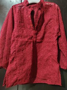 Elegant Red Embroidered Kurta