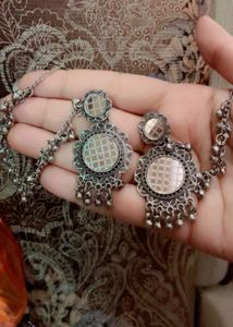 Boho Oxidized Silver Jhumka Earrings Set