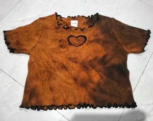 Y2K Heart Graphic Bleached Top
