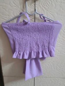 Lavender Off-Shoulder Bow Crop Top