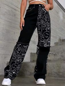 Brand New Printed Wide Leg Denim Jeans
