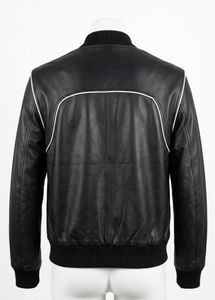 Men's Black Leather Bomber Jacket