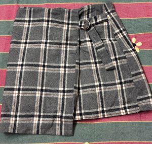 Plaid Mini Skirt with Buckle Detail